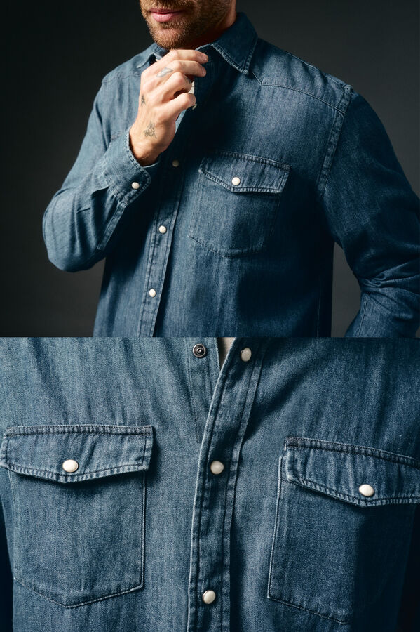 OOTO Camisa jeans com bolsos Azul