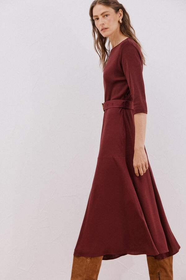 Cortefiel Combined dress with belt Maroon