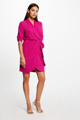 Morgan Vestido cruzado manga 3/4 Fucsia