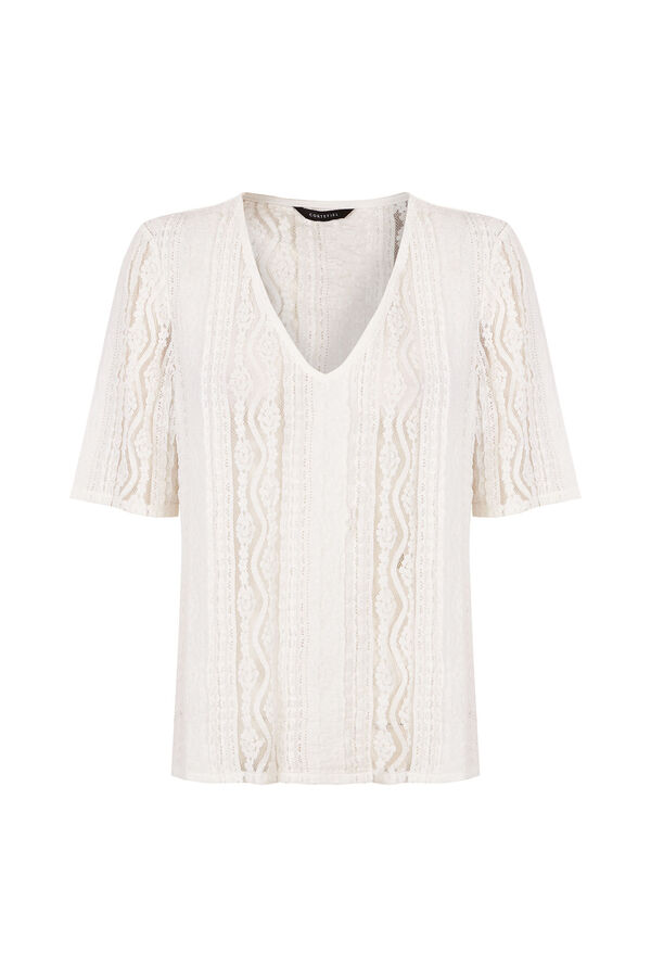 Cortefiel A blusa tem bico em decote Branco