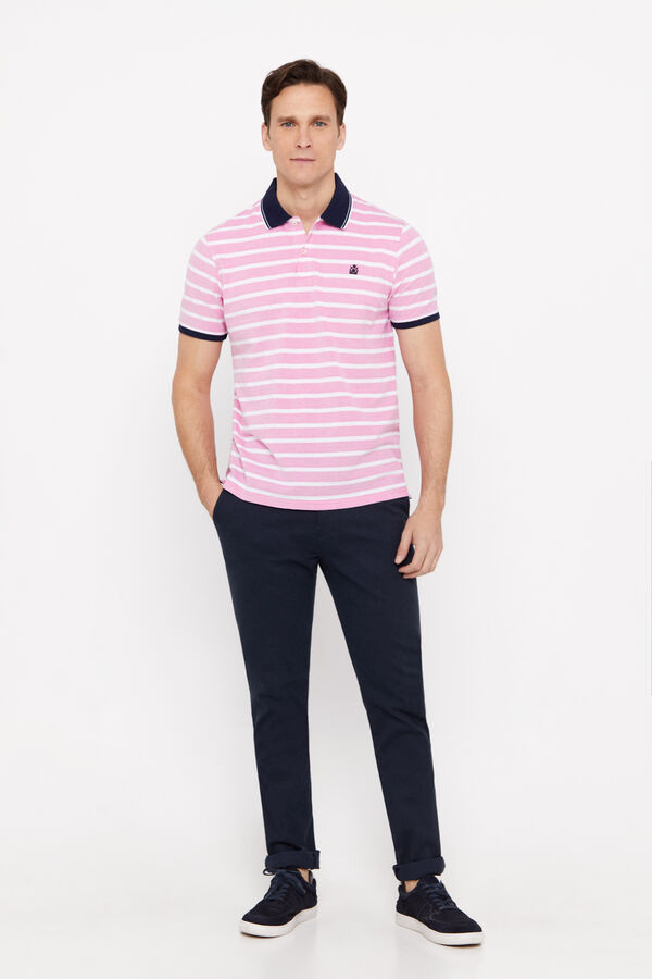 Cortefiel Striped Oxford polo shirt with contrast collar Pink