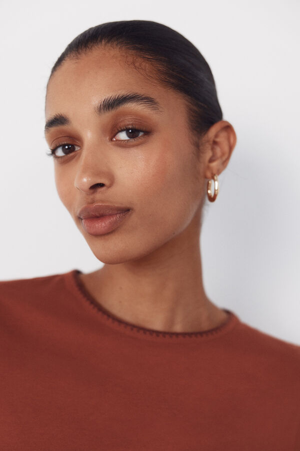 Cortefiel Embroidered t-shirt Brown