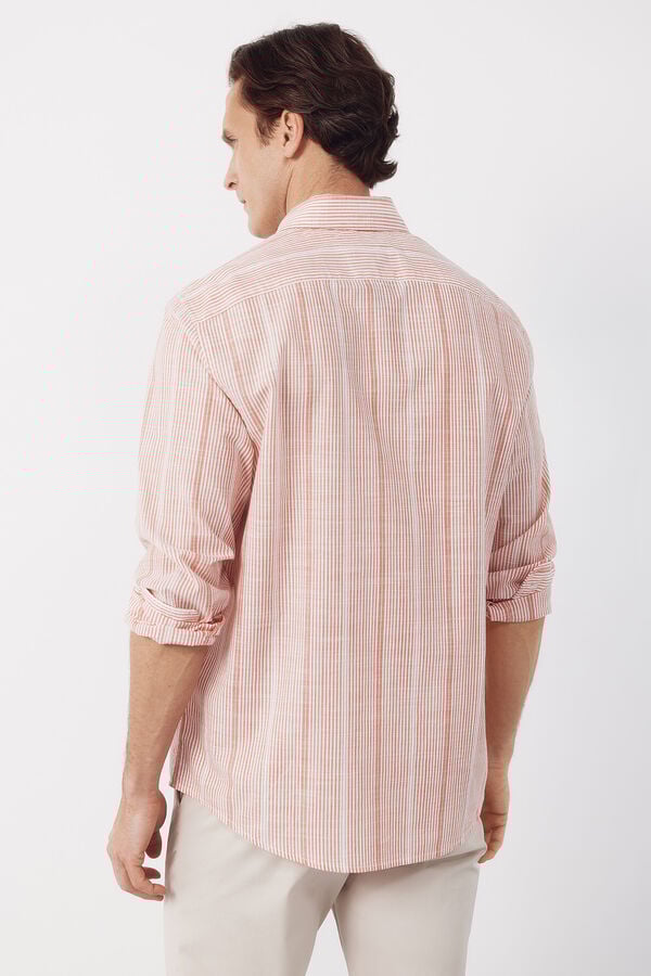 Cortefiel Striped cotton slub shirt Coral