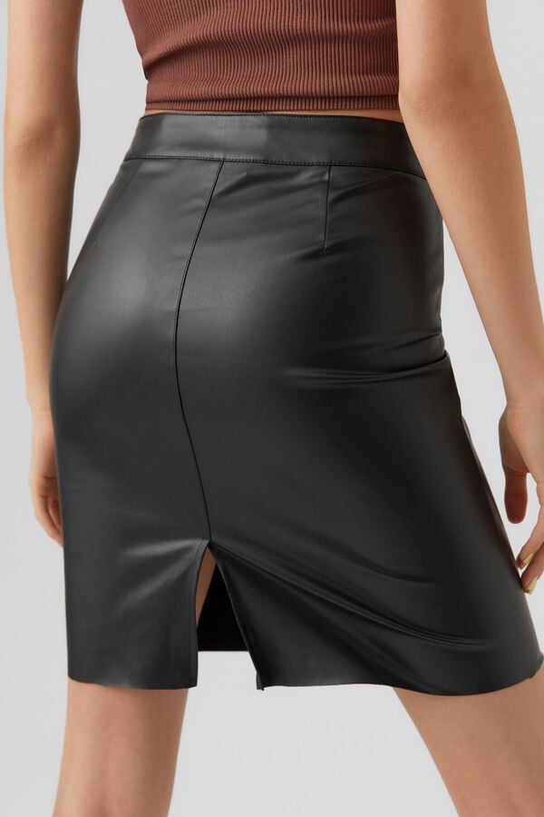 Cortefiel Short faux leather skirt Black