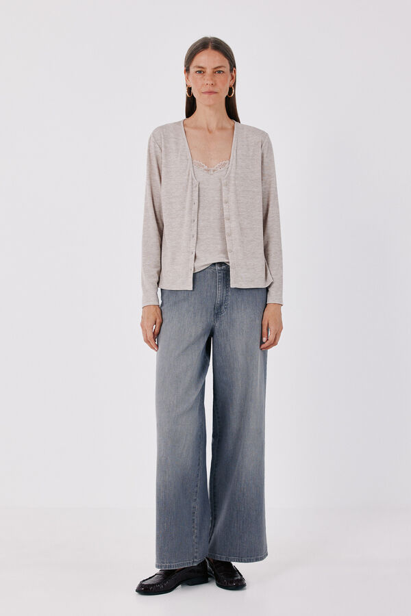 Cortefiel Lace detail double cardigan Nude