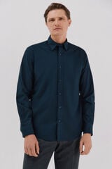 Cortefiel Plain tencel cotton shirt Navy