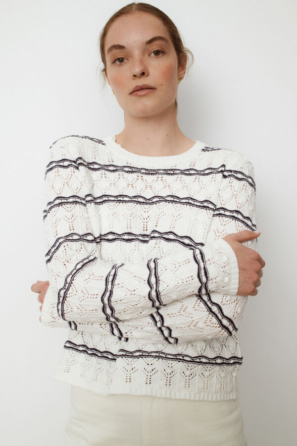 Vila Camisola &agrave;s riscas e manga comprida Branco