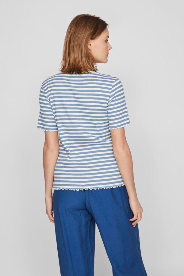 Cortefiel Striped jersey-knit T-shirt Blue