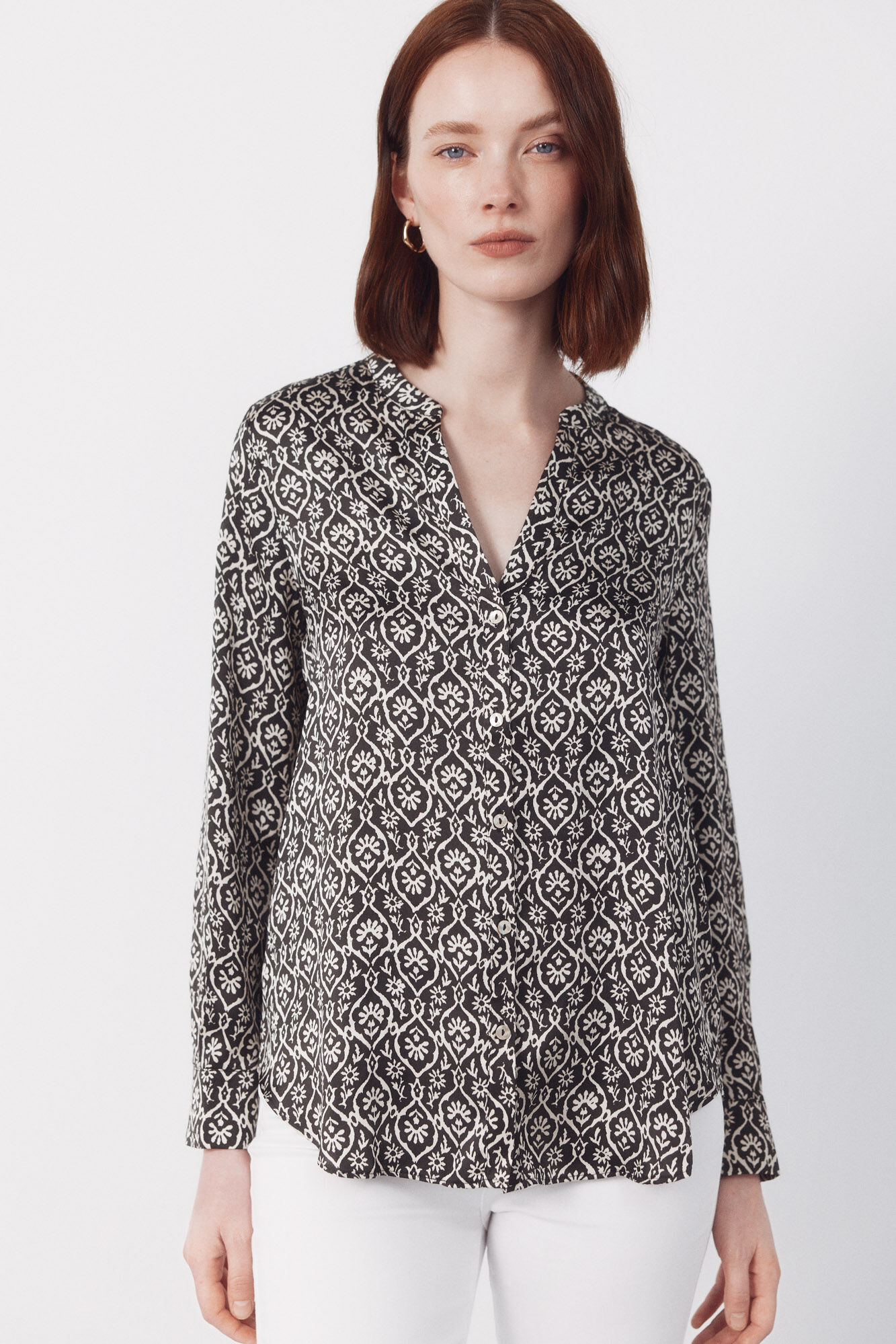 Cortefiel Printed satin mandarin shirt