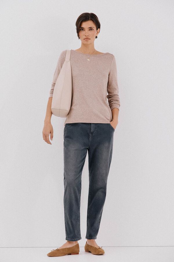 Cortefiel Boat neck top with gold buttons Beige