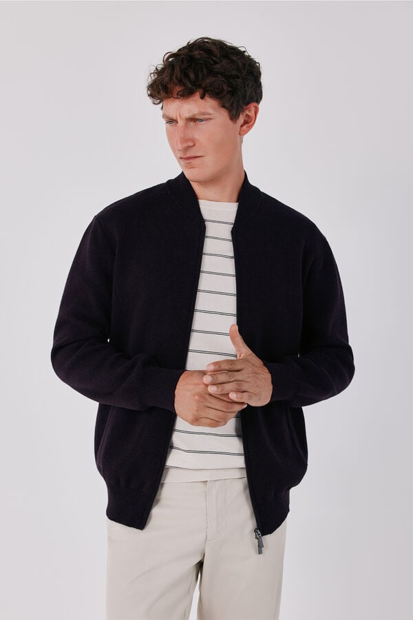Cortefiel Cotton zip fastening bomber cardigan Purple
