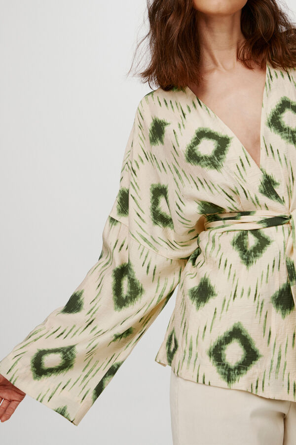 Cortefiel Blusa - Kimono estampado Gris