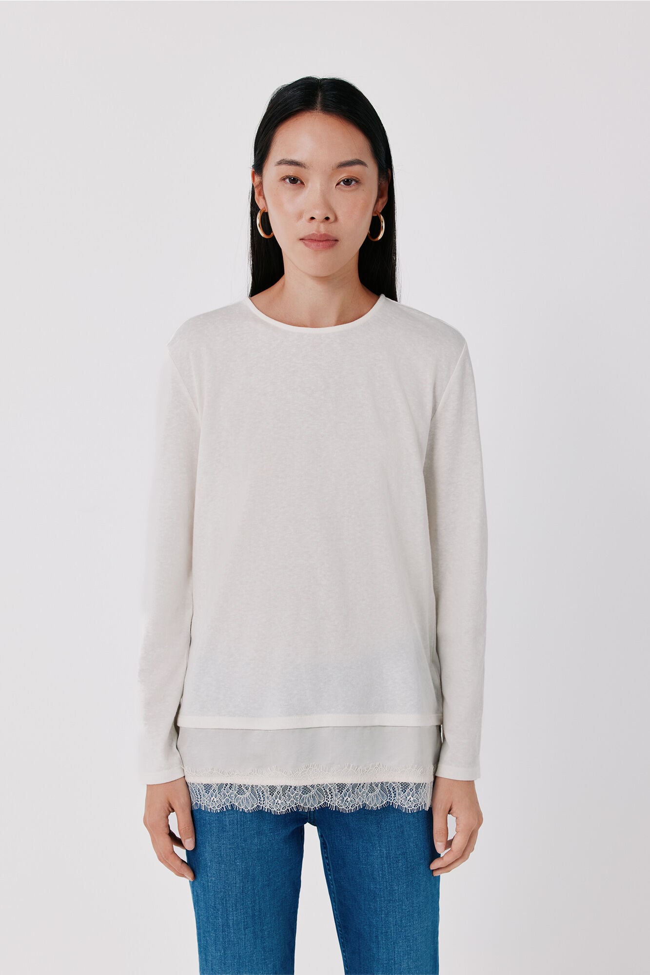 Cortefiel Plain hem T-shirt with lace detail
