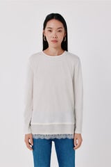 Cortefiel Plain hem T-shirt with lace detail Ivory