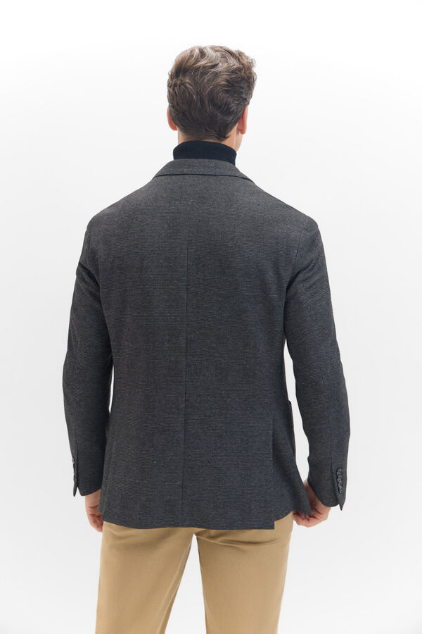 Cortefiel Checked jersey-knit blazer Dark grey