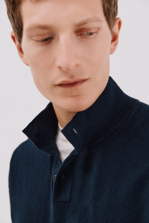Cortefiel Cotton/silk cashmere high neck jumper Navy