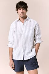 OOTO Camisa de linho de manga comprida &agrave;s riscas Branco