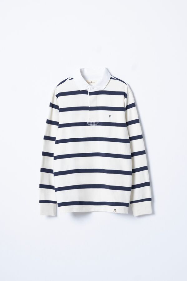 PuroEGO Striped cotton rugby polo shirt Ivory