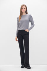 Cortefiel Elasticated textured top with puffed sleeves Grey