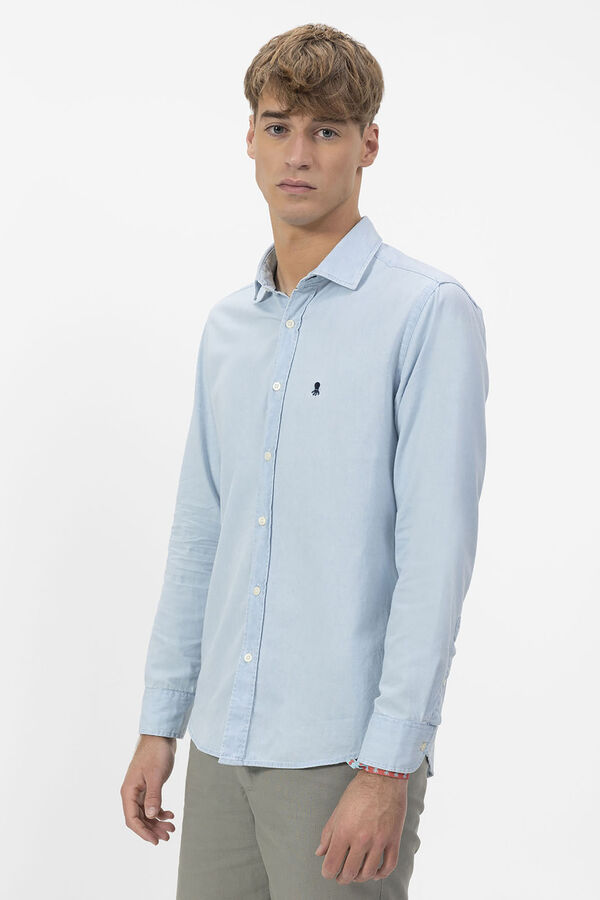 elPulpo Camisa denim com gola italiana Azul