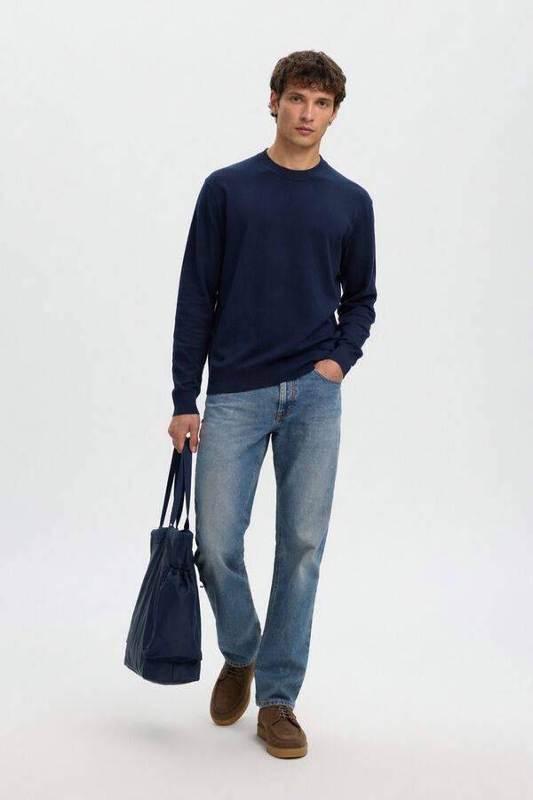 Selected Lightweight 100% organic cotton jumper Blue