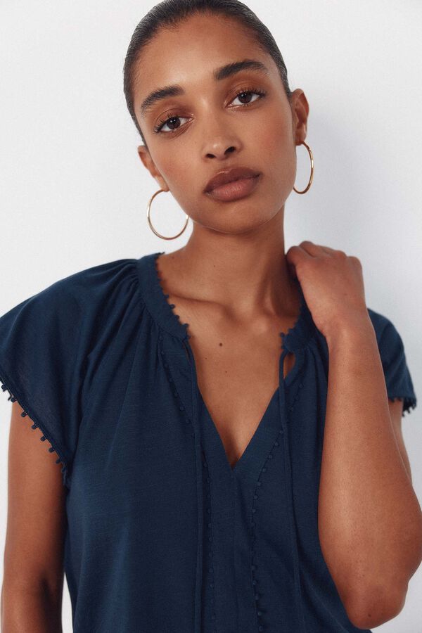 Cortefiel Flowy t-shirt with trim Navy