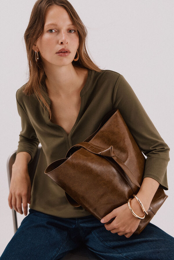 Cortefiel Bolso bucket nudo lazo Kaki