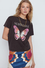 Cortefiel T-shirt estampado borboleta Cinzento