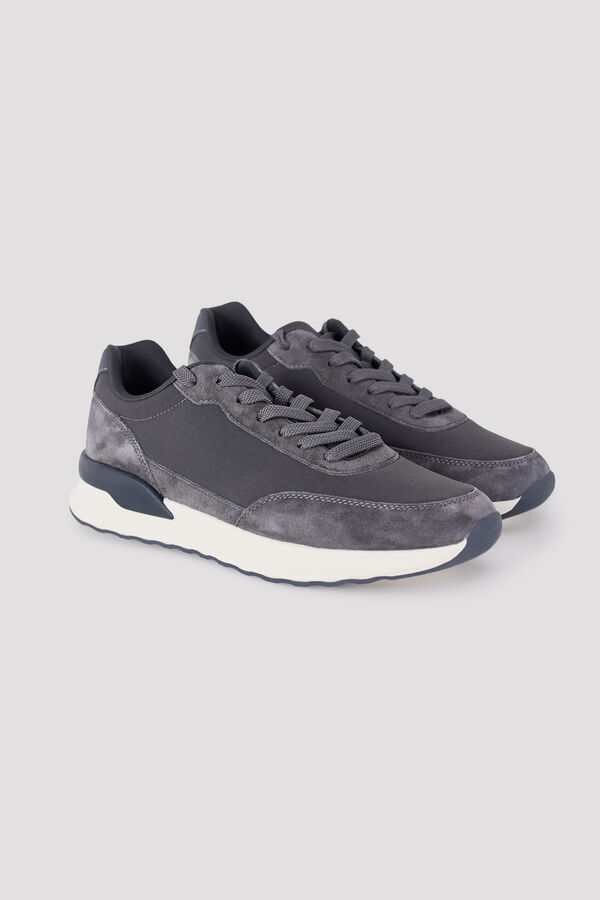 Cortefiel Leather and textile sneaker Grey