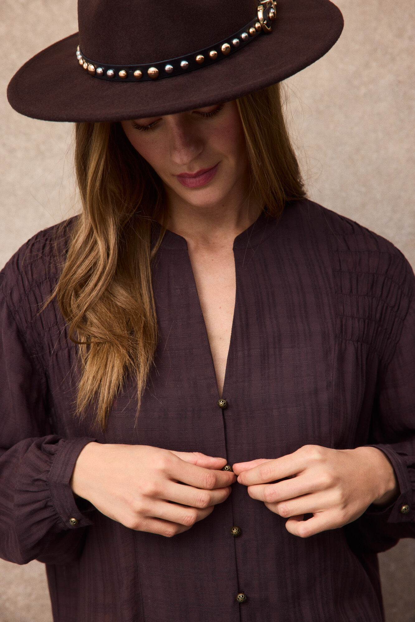 Slowlove Blusa frunce abullonada
