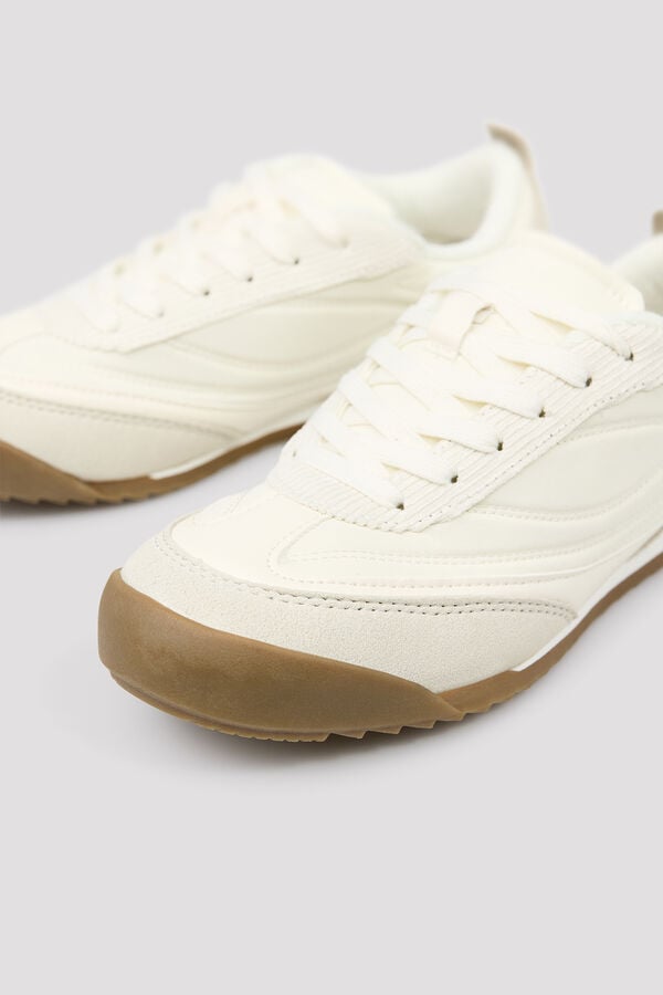 Cortefiel Fabric and split leather trainers White
