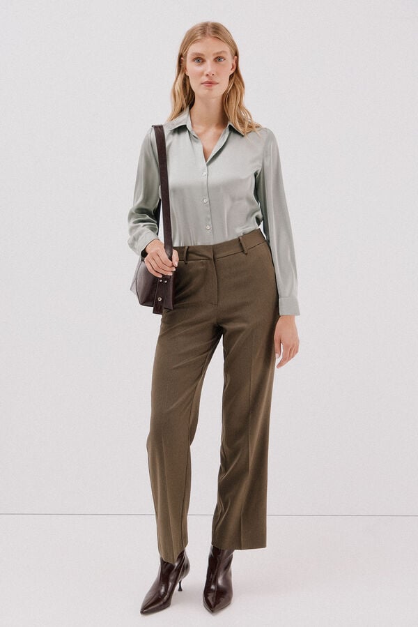 Cortefiel Satin-finish shirt Kaki