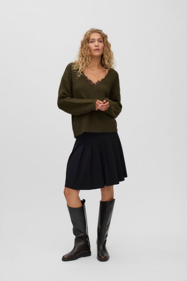 Vero Moda Camisola gola em bico com renda Verde
