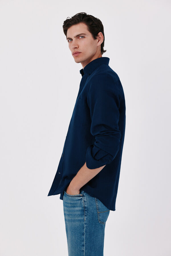 Cortefiel Camisa lino lisa Azul marino
