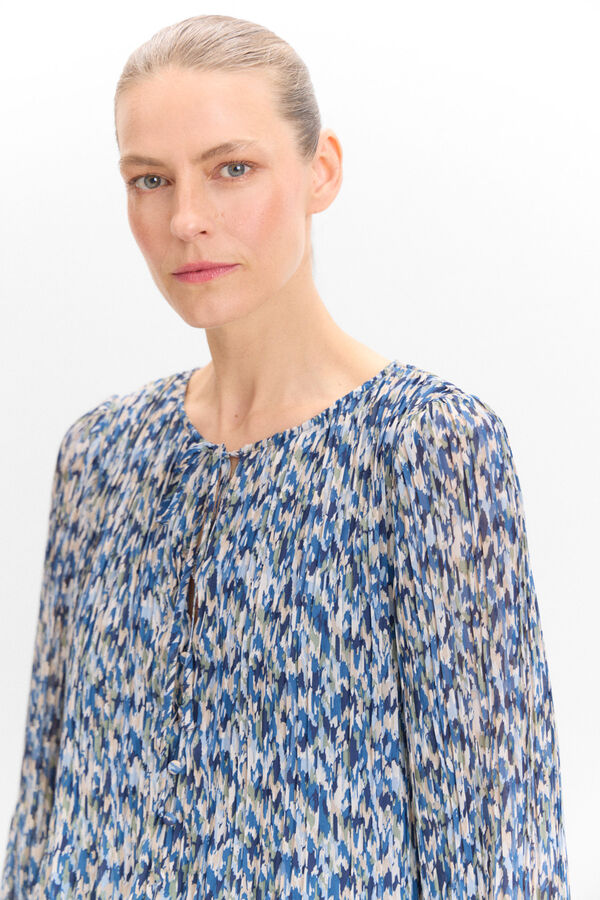 Cortefiel Printed pleated blouse Printed blue