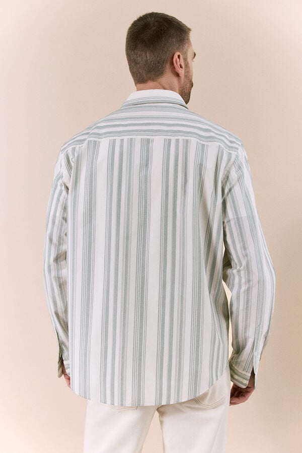 OOTO Camisa &agrave;s riscas manga comprida em popelina Verde