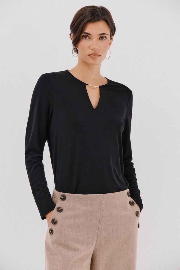 Cortefiel Gold piece top with neckline Black