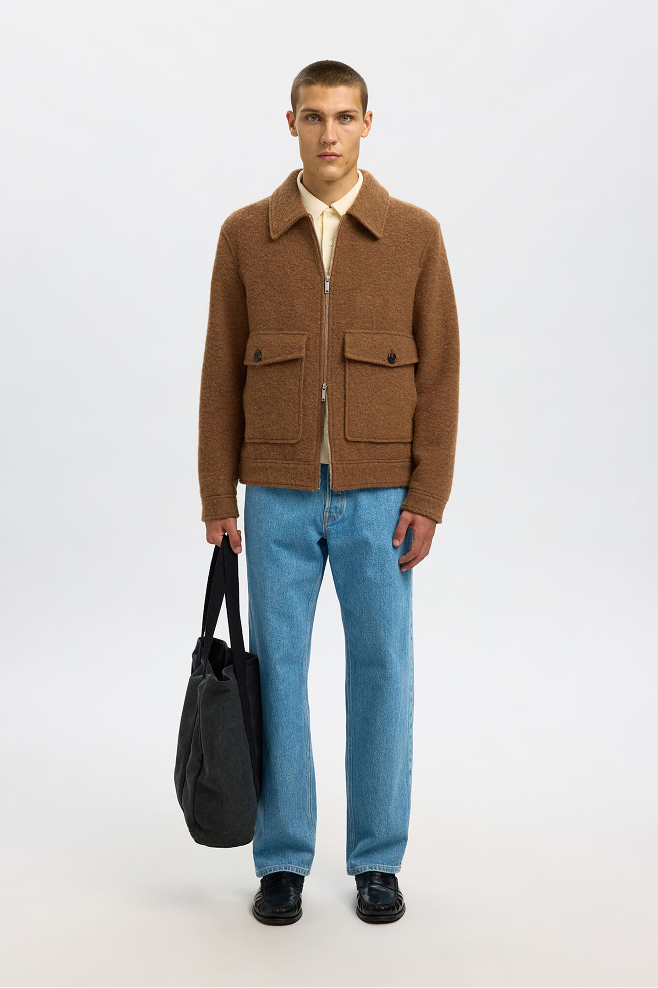 Selected Short wool jacket with zip fastening