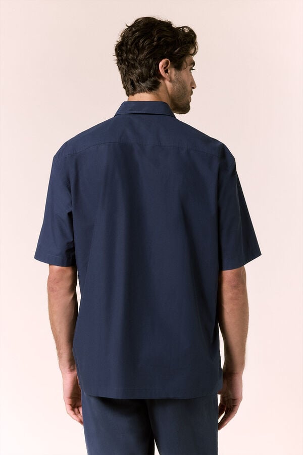 OOTO Camisa lisa em popelina de manga curta Azul