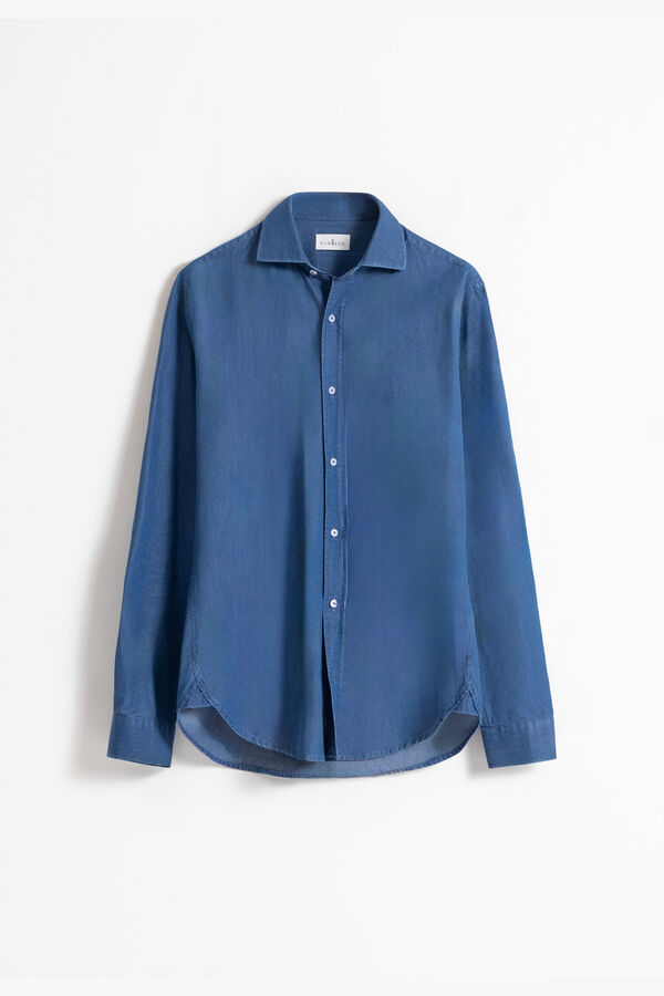 PuroEGO Camisa em denim de algod&atilde;o Azul