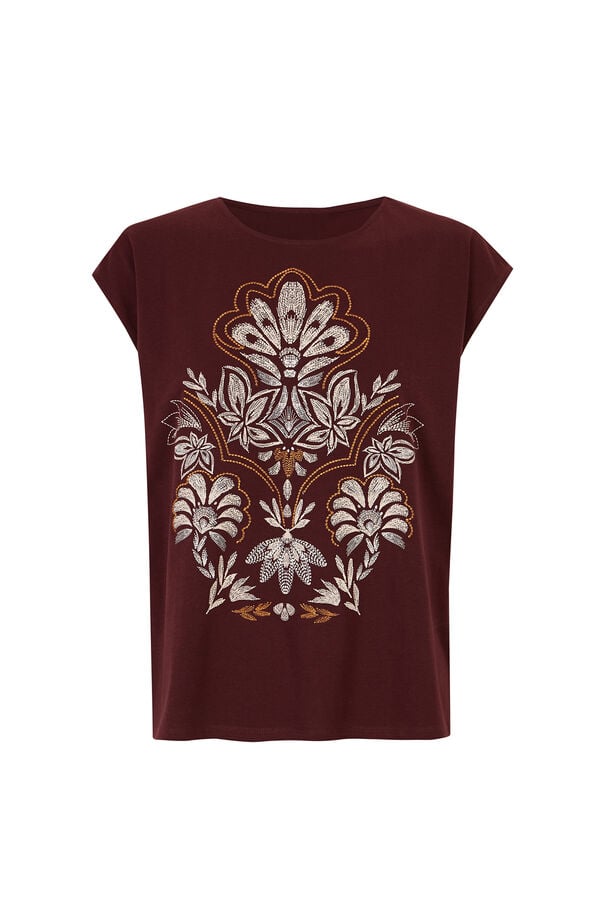 Cortefiel Printed T-shirt Maroon