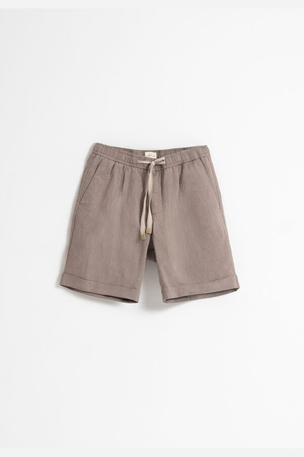 PuroEGO Bermuda em linho cintura el&aacute;stica Tostado