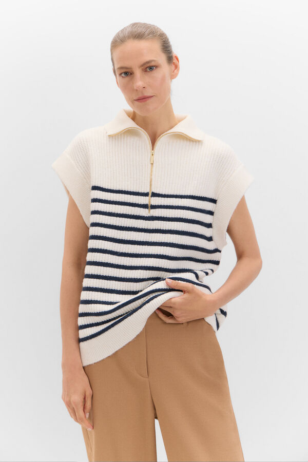 Cortefiel Zip fastening striped vest Ivory