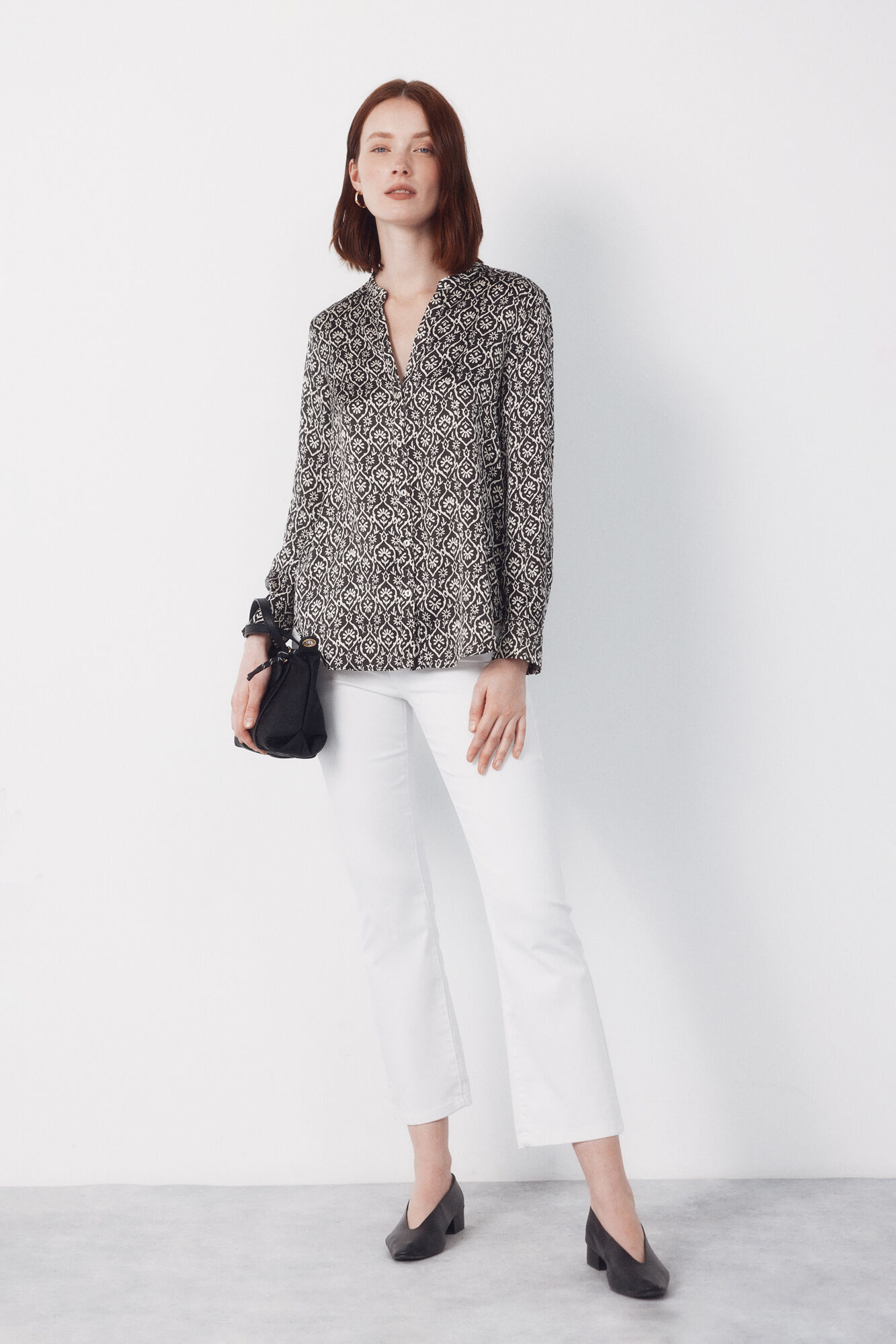 Cortefiel Printed satin mandarin shirt