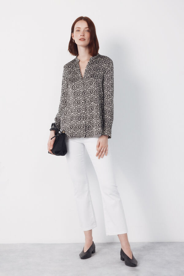 Cortefiel Printed satin mandarin shirt Printed grey