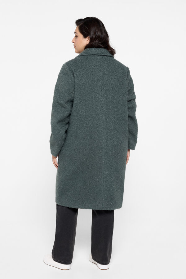 Cortefiel Large size astrakhan effect coat Dark green