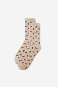 Cortefiel Floral sprig Better Cotton long socks Beige