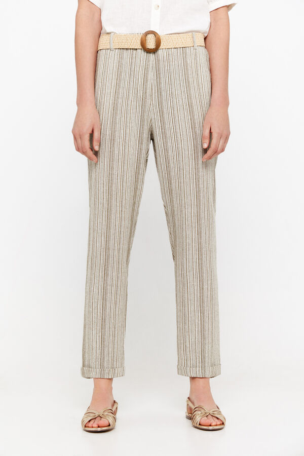 Cortefiel Linen trousers Printed green