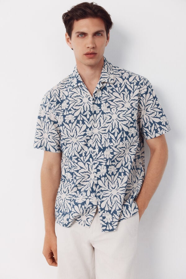 Cortefiel Printed short sleeve shirt Blue