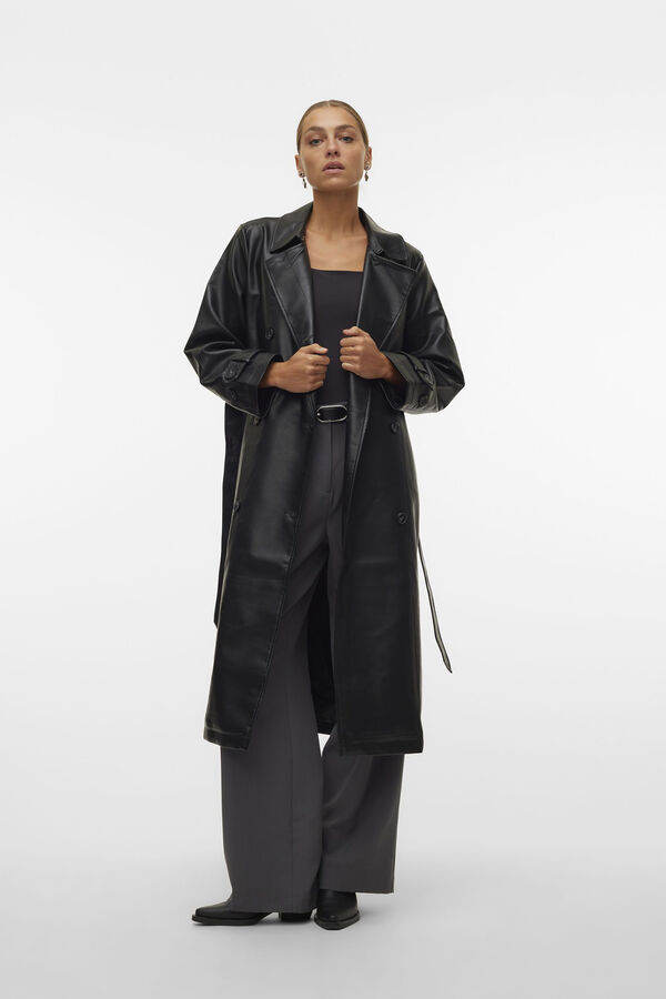 Vero Moda Gabardina larga efecto piel Negro